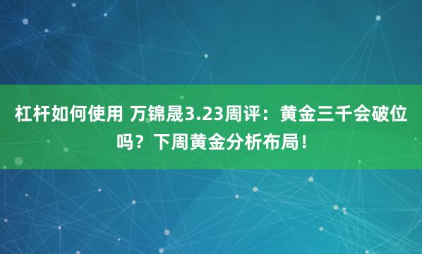 杠杆如何使用 万锦晟3.23周评：黄金三千会破位吗？下周黄金分析布局！
